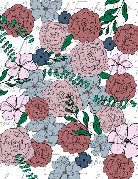 Muted tones hand drawn floral DARK